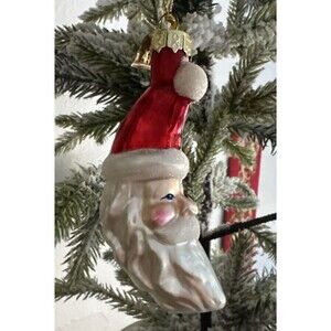 Blown Glass Santa Face Crescent Moon Thomas Pacconi Christmas Ornament Celestial